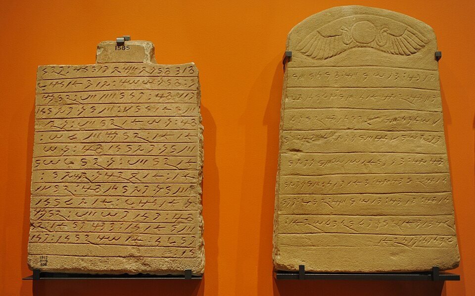 Deux stèles couvertes d'inscriptions en écriture méroïtique cursive
