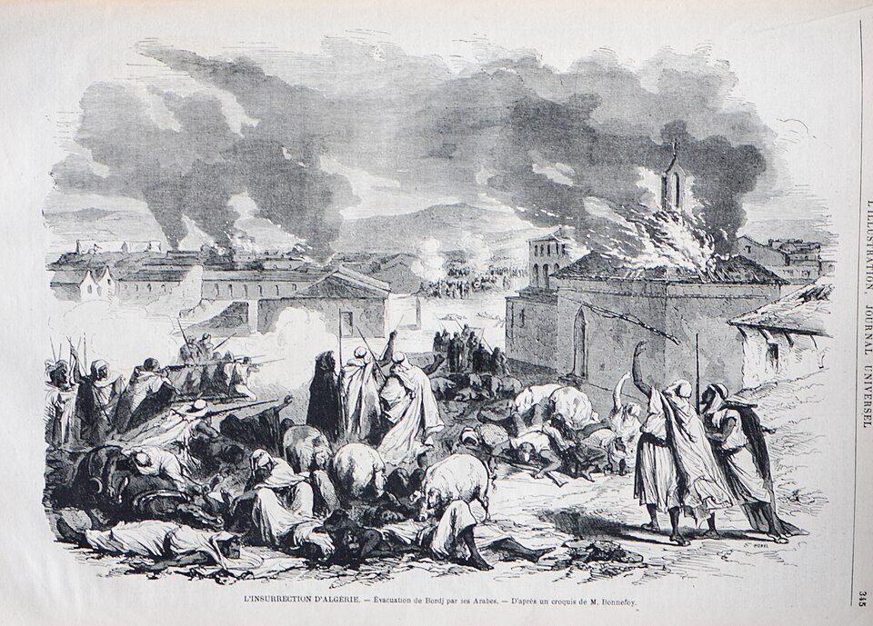 Gravure de presse de 1871 sur l'insurrection en Algérie
