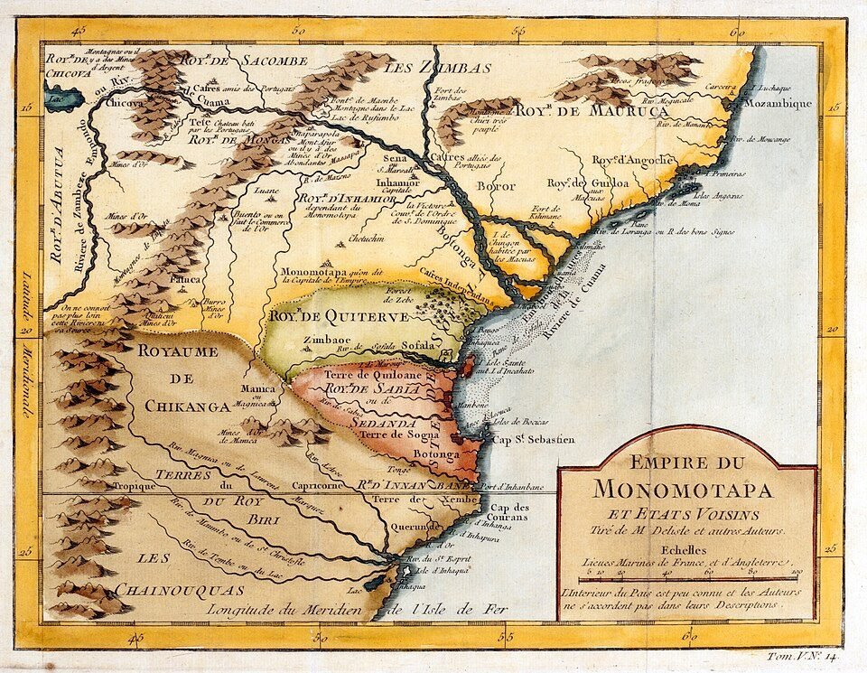 Carte française de 1748 de l'« empire du Monomotapa et États voisins »