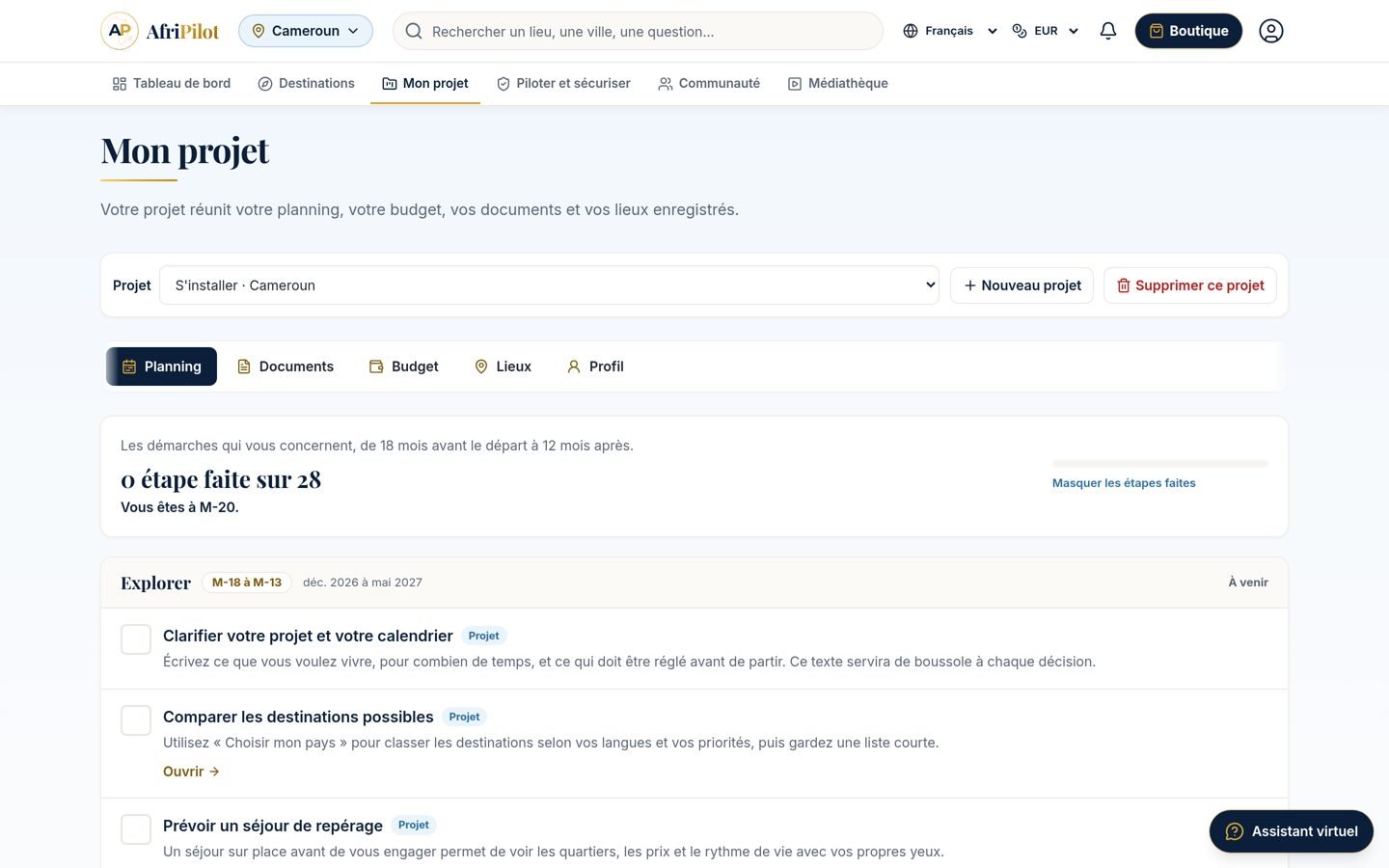 Planning du projet dans AfriPilot, étape par étape