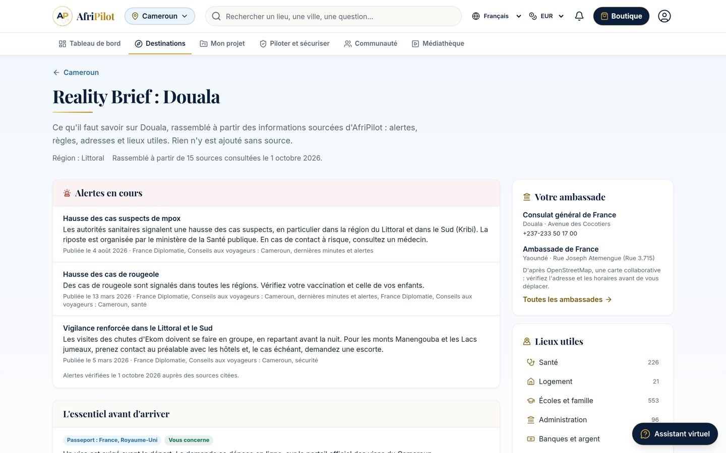 Reality Brief de Douala : alertes en cours, ambassade et lieux utiles
