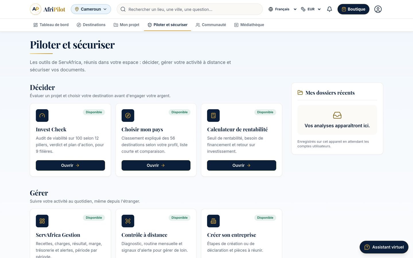 Les outils d'AfriPilot : Invest Check, Choisir mon pays, calculateur de rentabilité, ServAfrica Gestion