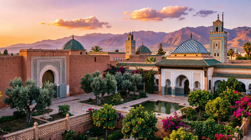 paysage marocain coucher de soleil architecture traditionnelle et montagnes atlas paysage marocain coucher de soleil architecture traditionnelle et montagnes atlas