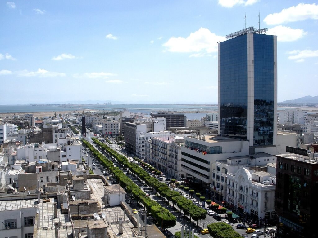 L'avenue Habib-Bourguiba à Tunis, vue vers le port